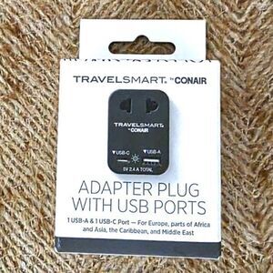 Travel Smart by Conair European Adapter Plug with usb-a & usb-c Ports - Brand Ne